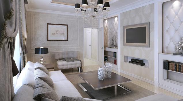 Piękny i elegancki salon w stylu glamour